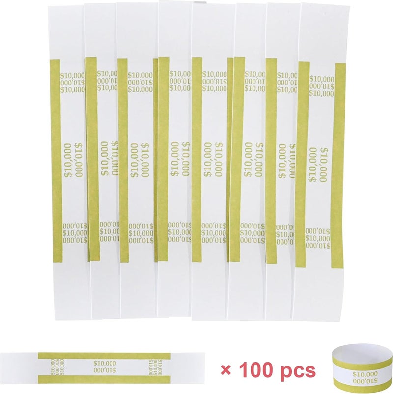 Essential 100 Pcs Currency Straps - Bill Wrappers, Money Bands to Organize Bills, ABA Standard Colors, Self-Adhesive, 7.5 x 1.15 Inches ($10000/Gold) - Image 3